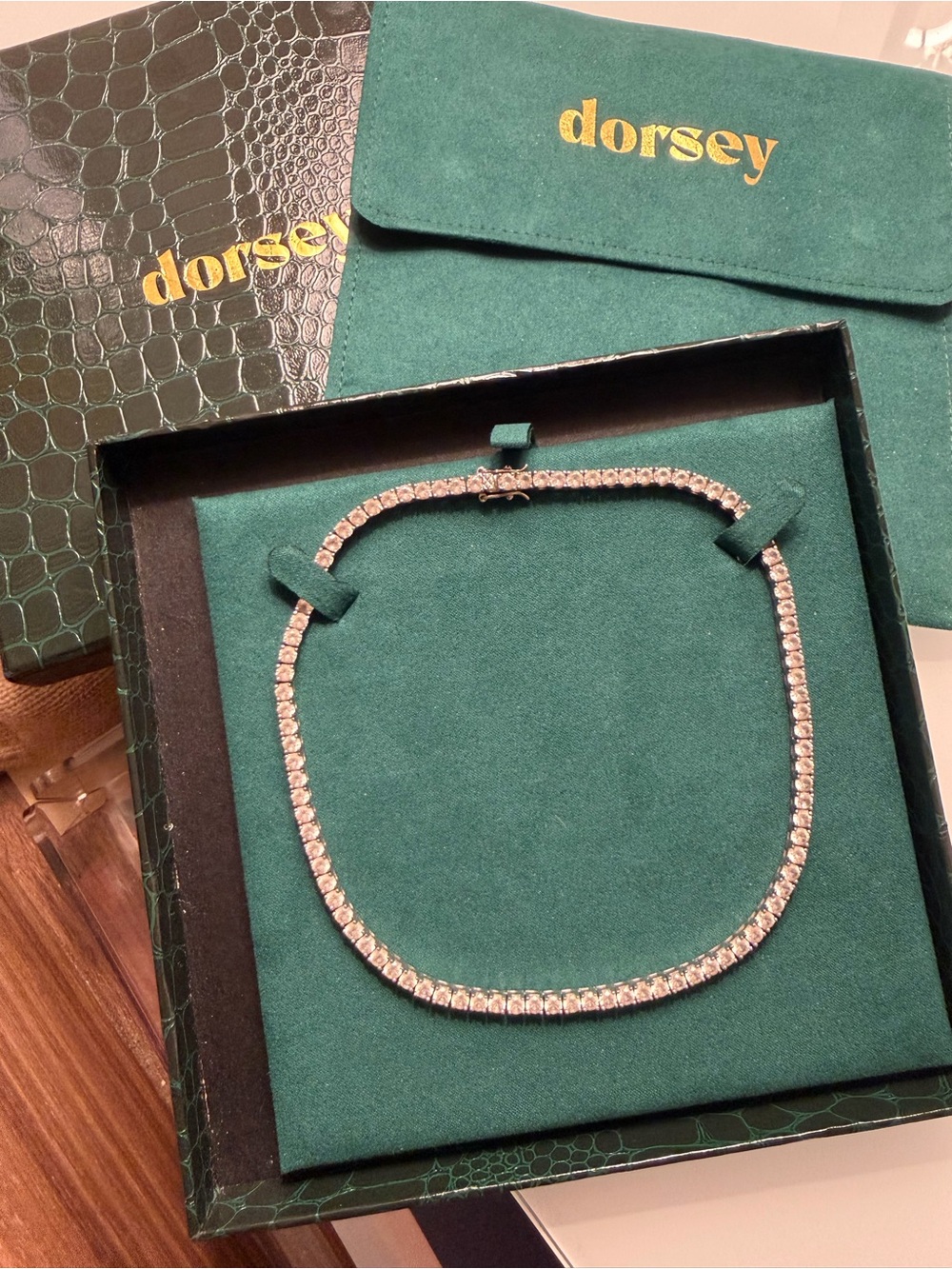 Tennis Necklace 15” DORSEY KATE ROUNDCUT WHITE SAPPHIRE SILVER RIVIÈRE NECKLACE - Picture 12 of 12